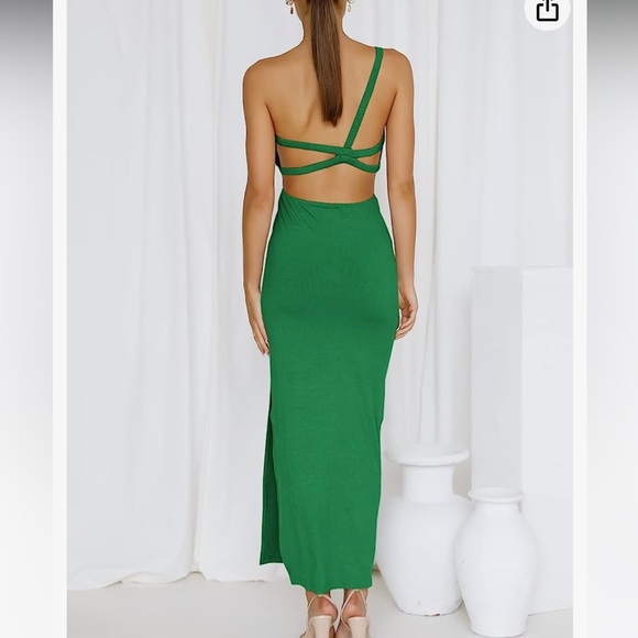 Green ribbed cut out backless maxi dress - Picture 2 of 6